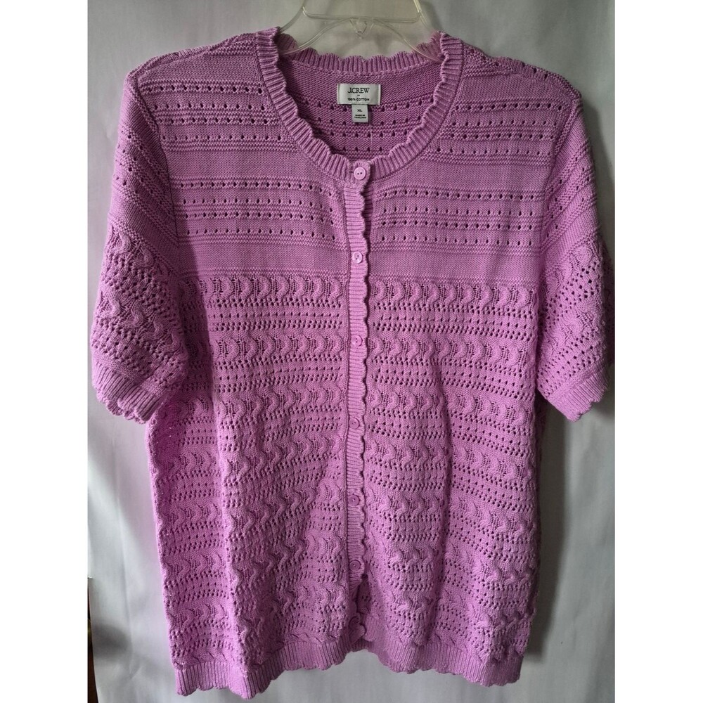 NWT J. Crew Peony-Pink Short-Sleeve Knit Cardigan Cotton XL